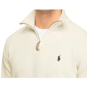 NWT Polo Ralph Lauren Men’s Embroidered Knit Quarter-Zip Pullover Cream Size L